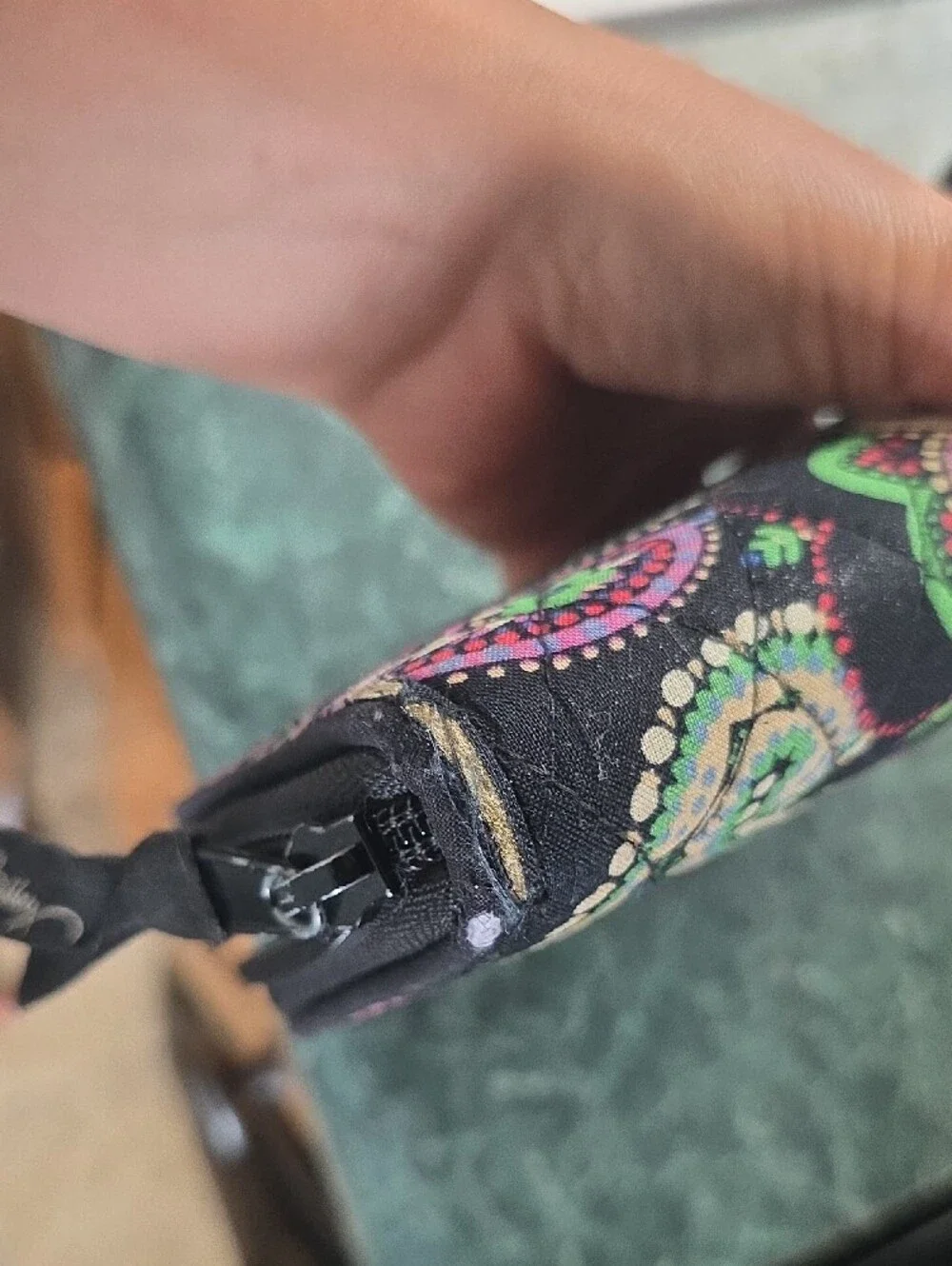 Vera Bradley Black Quilted Paisley Phone Wallet with Bright Floral Accents